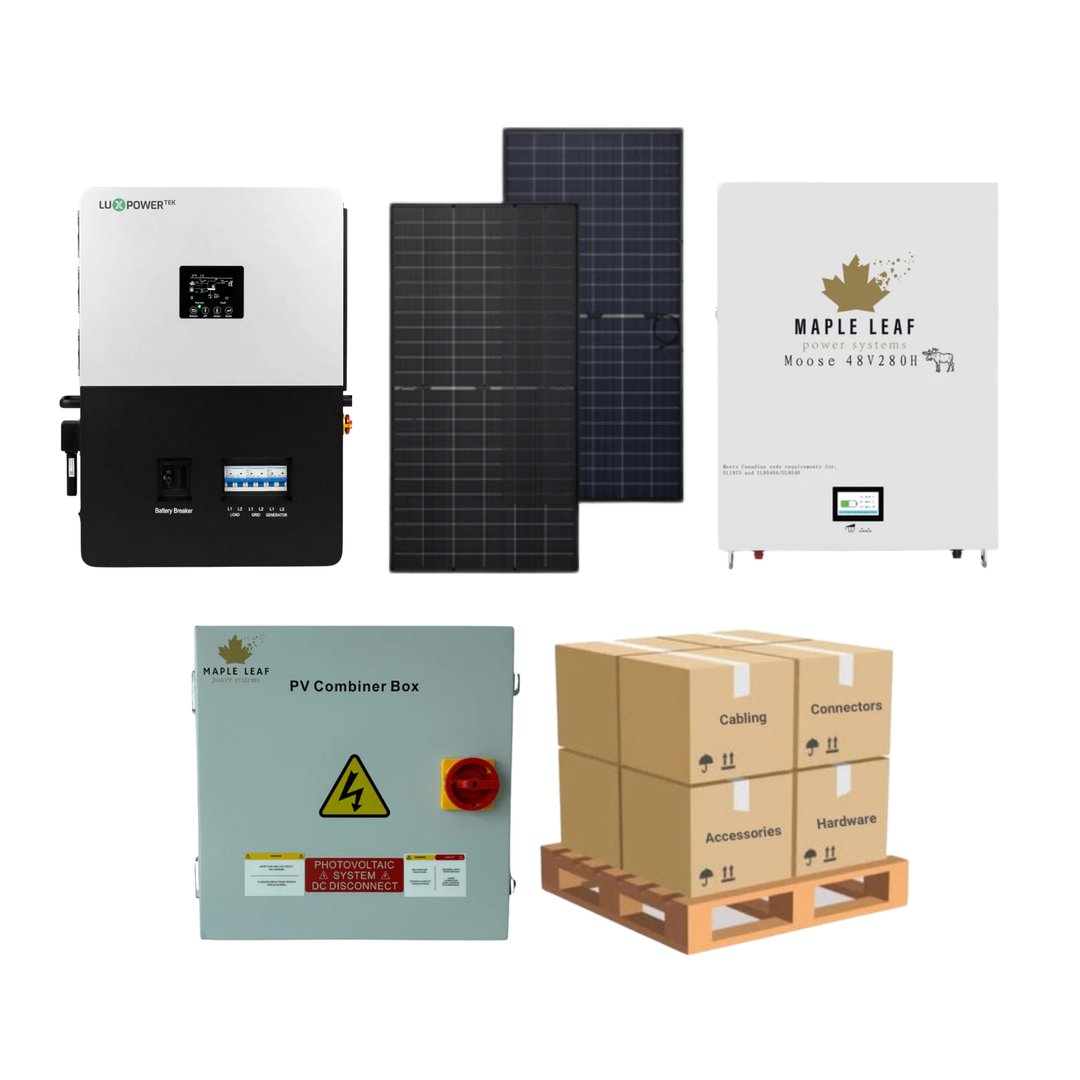 Luxpower LXP6K (SNA-US 6000) Kit – Maple Leaf 570W Panels | 48V 14.34kWh Moose Battery | Solar Power Kits for Home, Cabin & Off-Grid