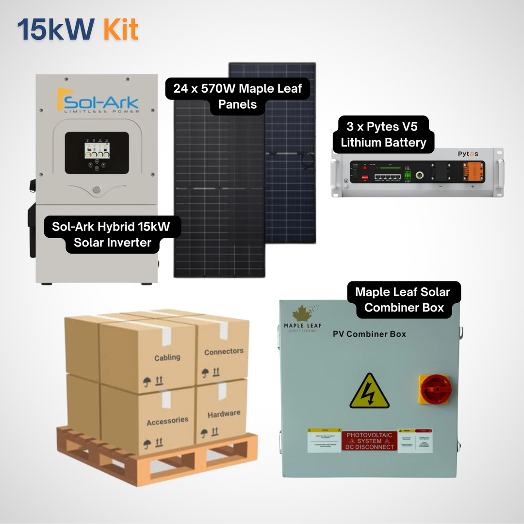 Sol-Ark 15K Solar Power Kit | Maple Leaf 570W Panels | 48V 5.12kWh Pytes V5 Battery | Solar Power Kit for Home, Cabin & Off-Grid/Hybrid