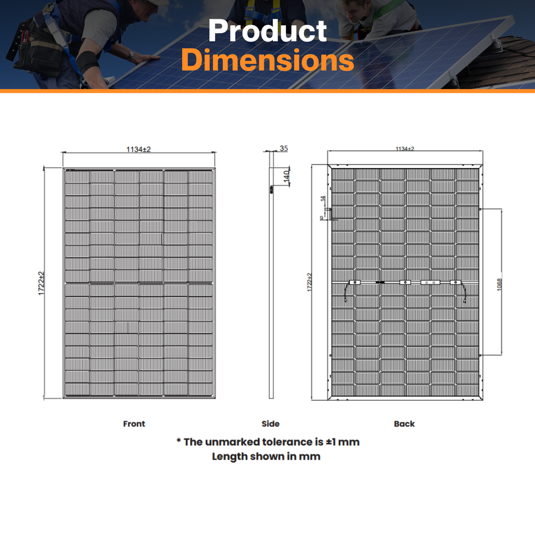 Thornova Black Bifacial Single Glass TOPCon Solar Panel - TS-BBT54-425W | N-type Monocrystalline Cell | Aluminum Frame | IP68 Rating | Triple EL Tested