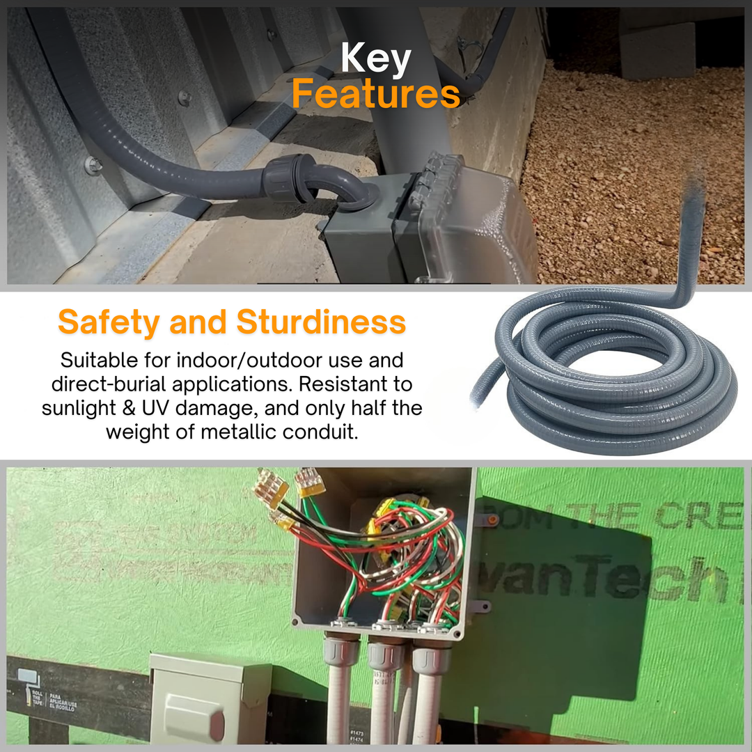 Non-Metallic Liquid-Tight Conduit | By-the-Foot | Flexible PVC Electrical Tubing | Weatherproof | Corrosion-Resistant | Outdoor & Direct Burial