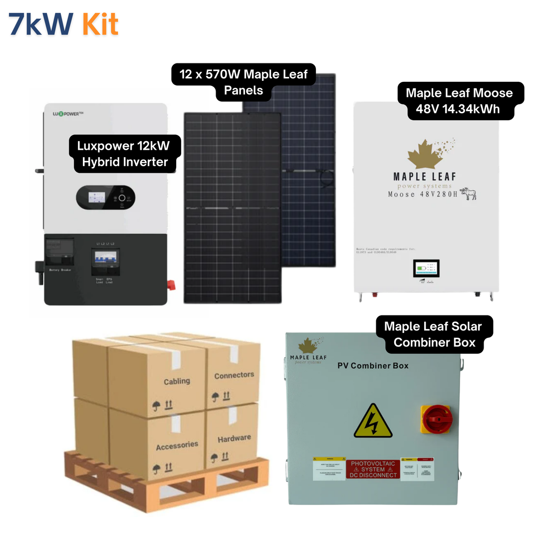Luxpower SNA-US-12K Kit – Maple Leaf 570W Panels | 48V 14.34kWh Moose Battery | Solar Power Kits for Home, Cabin & Off-Grid