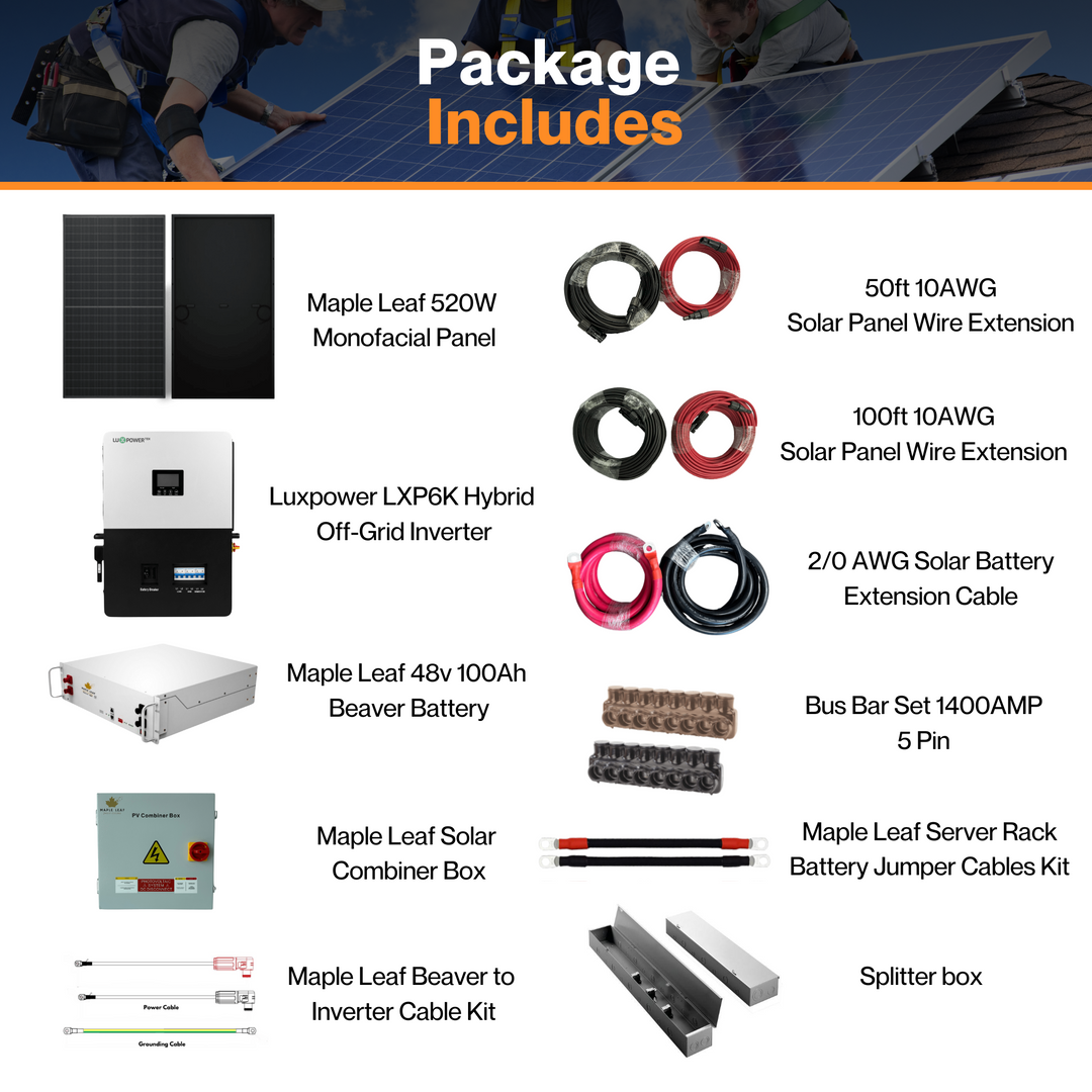 Luxpower SNA-US-6K Kit - Maple Leaf 520W Panels | 48v 100Ah Beaver Battery | Solar Power Kits for House, Cabin & Off-Grid