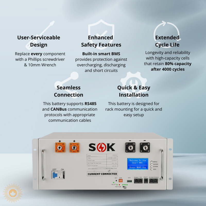 SOK Battery -SOK Battery - 100Ah 48v | User-Serviceable | LiFePO4 Server Rack Battery | UL 1973 & UL9540A Certified