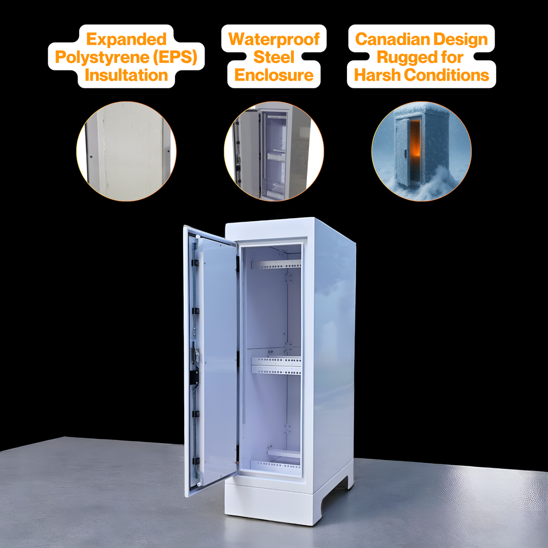 Maple Leaf Mountie - Safe Outdoor Battery Cabinet | Insulated Waterproof Steel Enclosure for Server Rack & Solar Power System Batteries | IP65 Rated Battery Power Outdoor Cabinet