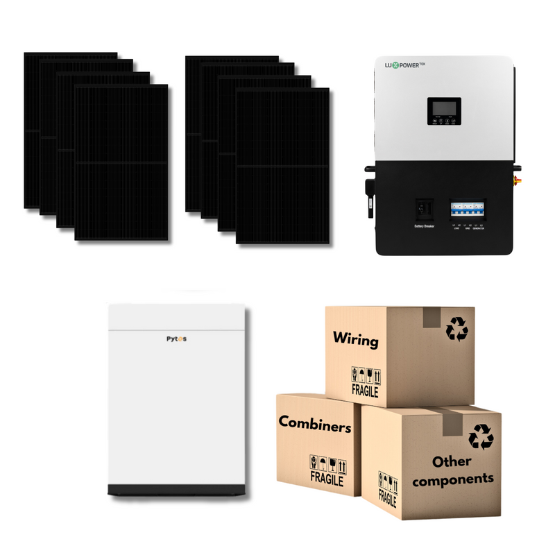 All-Black 400W Solar Panel - 48V200AH/48V400AH Pytes Energy Battery | Luxpower 6000XP | Solar Racking | Off-Grid Solar Kit