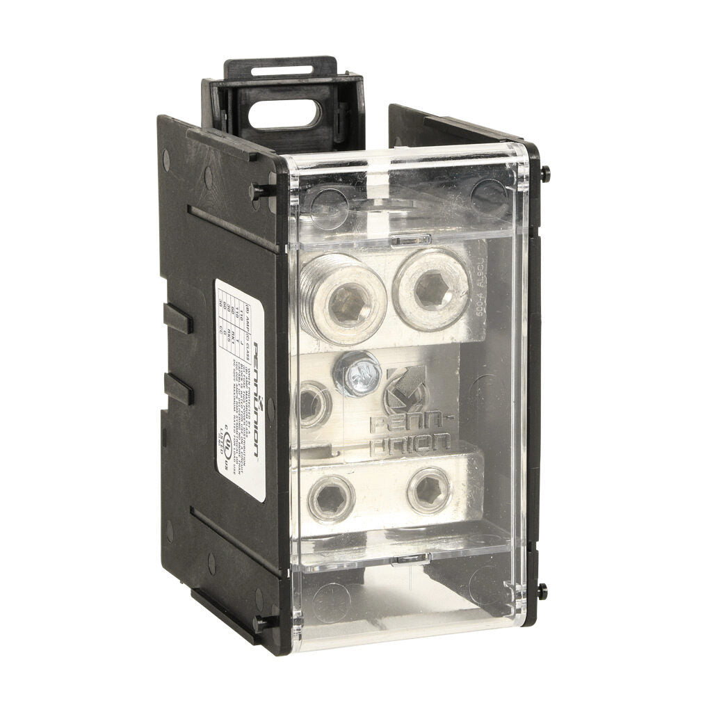 Penn Union Power Distribution Block - 4 input 2 output - 760A Battery Terminal Distribution Block - DIN Rail or Panel Mount - UL 1953 Listed