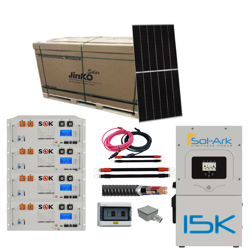 Sol-Ark 15k And 8k Solar Kit - Complete Hybrid Or Off Grid Solar System | W/ SOK Battery 48V 100AH Batteries | CSA & Canada Green Homes Certified