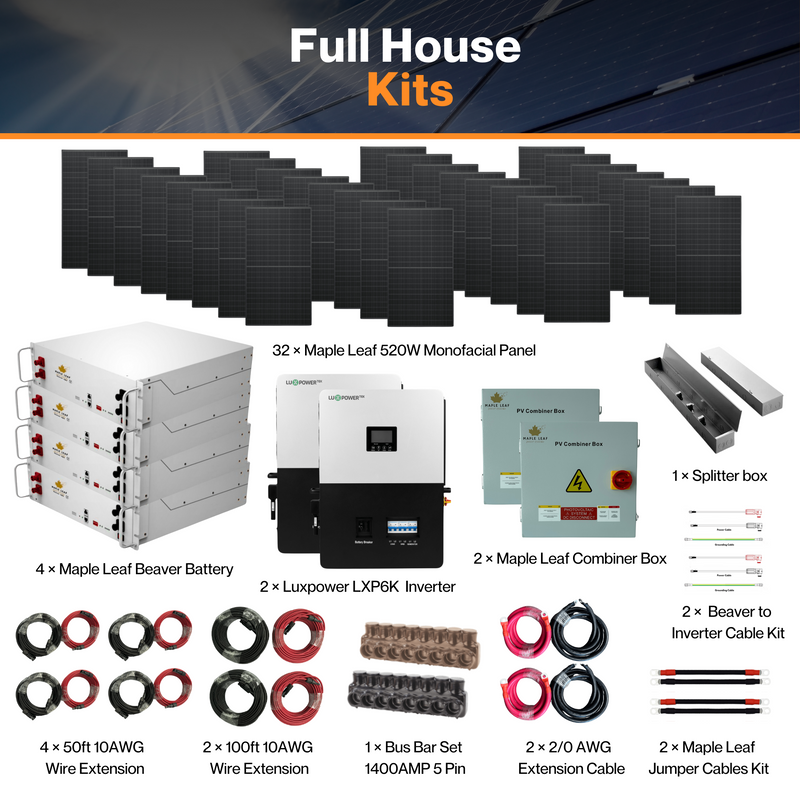 Luxpower SNA-US-6K (Bundle) Kits - Maple Leaf 520W Panels | 48v 100Ah Beaver Battery | Solar Power Kits for House, Cabin & Off-Grid