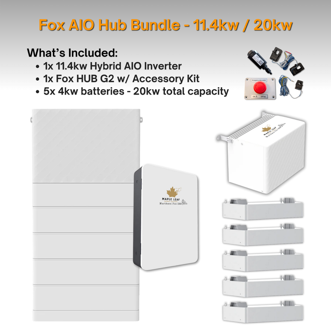 Maple Leaf Northern Fox AIO FLEX Hybrid Solar Inverter & Modular Battery Kits | 9.6kW or 11.4kW Inverter | 8kW to 28kW Expandable Energy Storage System | Optional Fox ESS Hub G2 Smart Energy Management