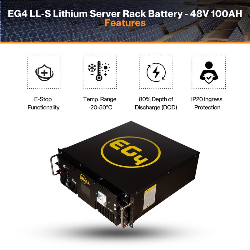 EG4 LL-S Lithium Server Rack Battery - 48V 100AH | LiFePo4 Cell | 64 Batteries in Parallel | 80% DOD | IP20 Ratings | UL1973 & UL9540A Certified