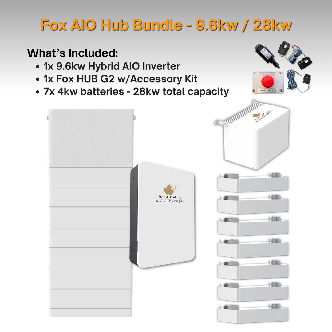 Maple Leaf Northern Fox AIO FLEX Hybrid Solar Inverter & Modular Battery Kits | 9.6kW or 11.4kW Inverter | 8kW to 28kW Expandable Energy Storage System | Optional Fox ESS Hub G2 Smart Energy Management