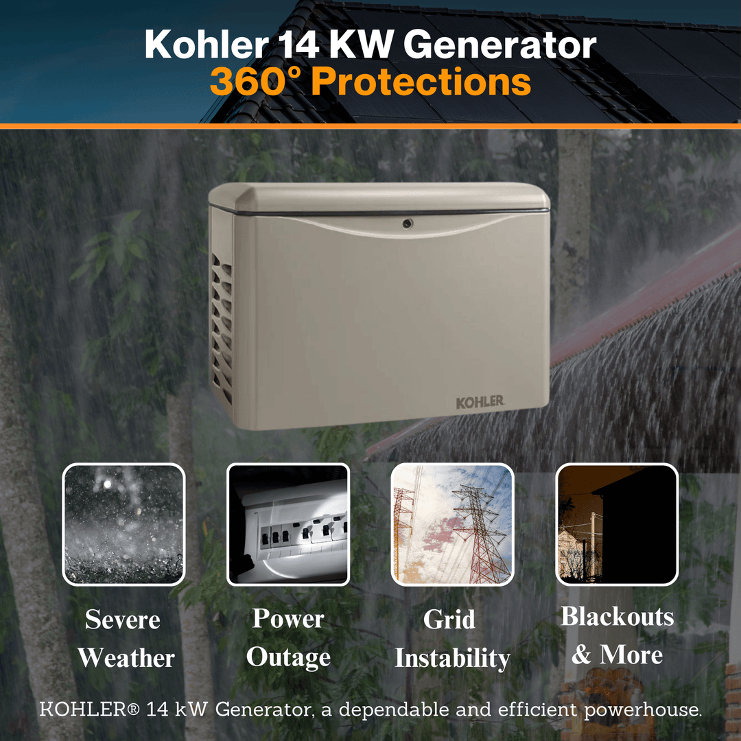 Kohler 14 KW Generator - W/ Aluminum Enclosure | EPA Certified Fuel System | Critical Silencer | RDC2 Generator Set / ATS Controller | CSA, cUL, and UL 2200 Certified