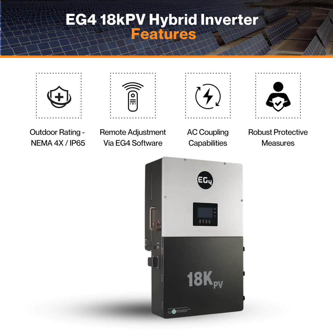 EG4® 18KPV Hybrid Inverter - 48V Split Phase 120/240VAC | Pure Sine Wave | 18kW PV Input / 21kW Max | 12kW Output | CSA, UL1741, ETL & cETL Certified