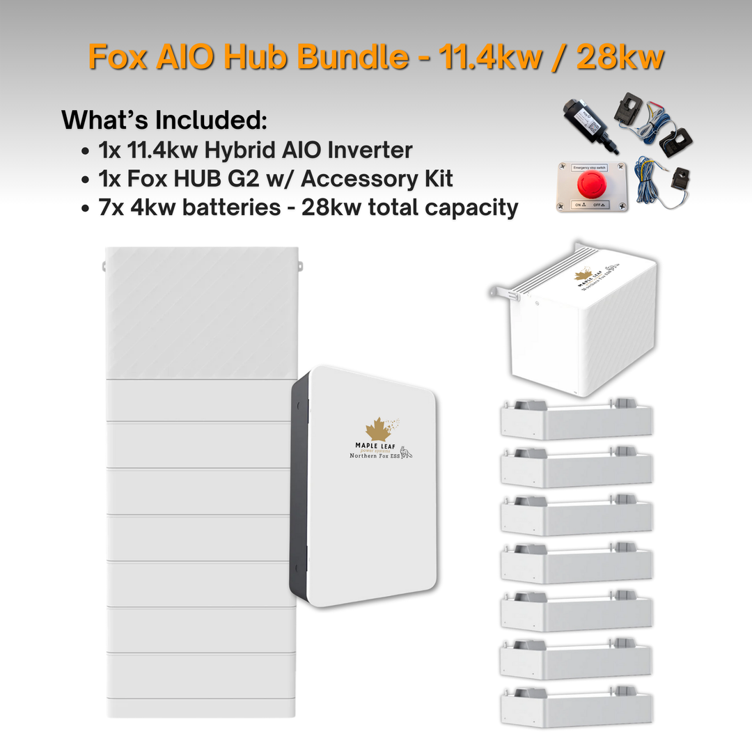 Maple Leaf Northern Fox AIO FLEX Hybrid Solar Inverter & Modular Battery Kits | 9.6kW or 11.4kW Inverter | 8kW to 28kW Expandable Energy Storage System | Optional Fox ESS Hub G2 Smart Energy Management