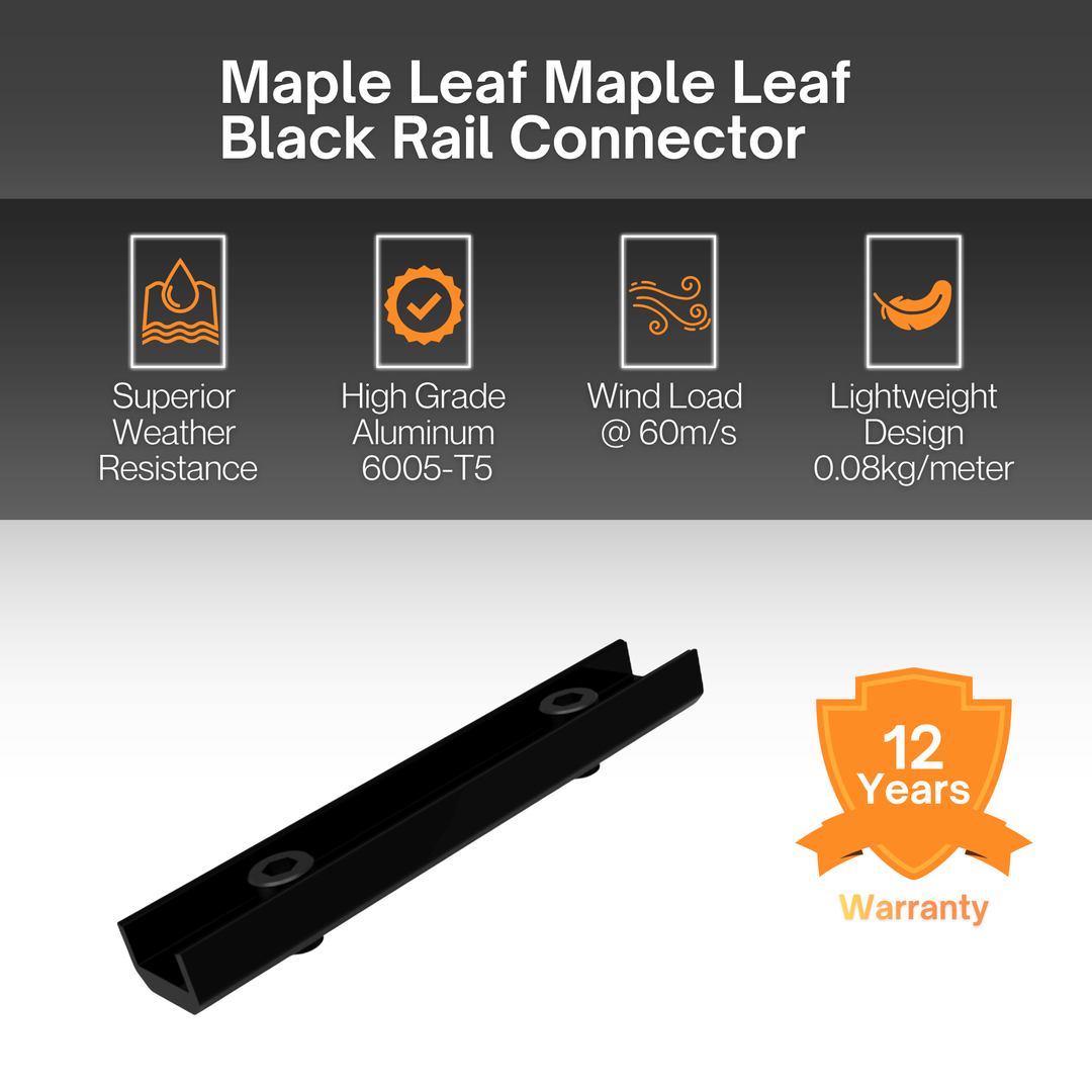 Maple Leaf Roof Mount Kits for Solar Panels | 7’8” Black Rails, Mid Clamps, Rail Connectors, T-Foots & Grounding Kit | Lightweight Aluminum 6005-T5 | Certified Solar Racking Hardware