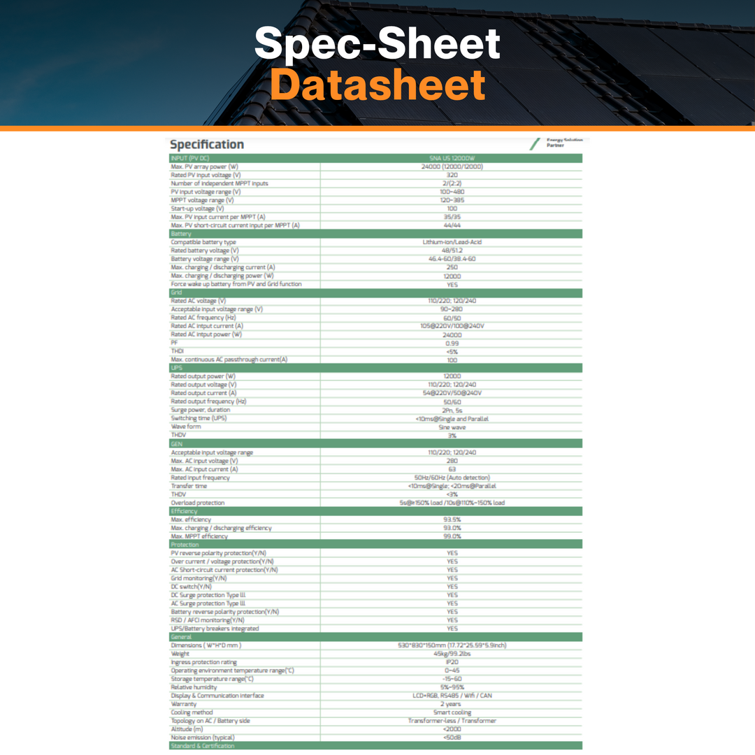 Luxpower Off Grid Split Phase Inverter 12KW(SNA-US-12K) - MPPT Ranges 120V~440V | AFCI Protection | Remote Monitoring | IP20 Rating | UL & CSA Listed