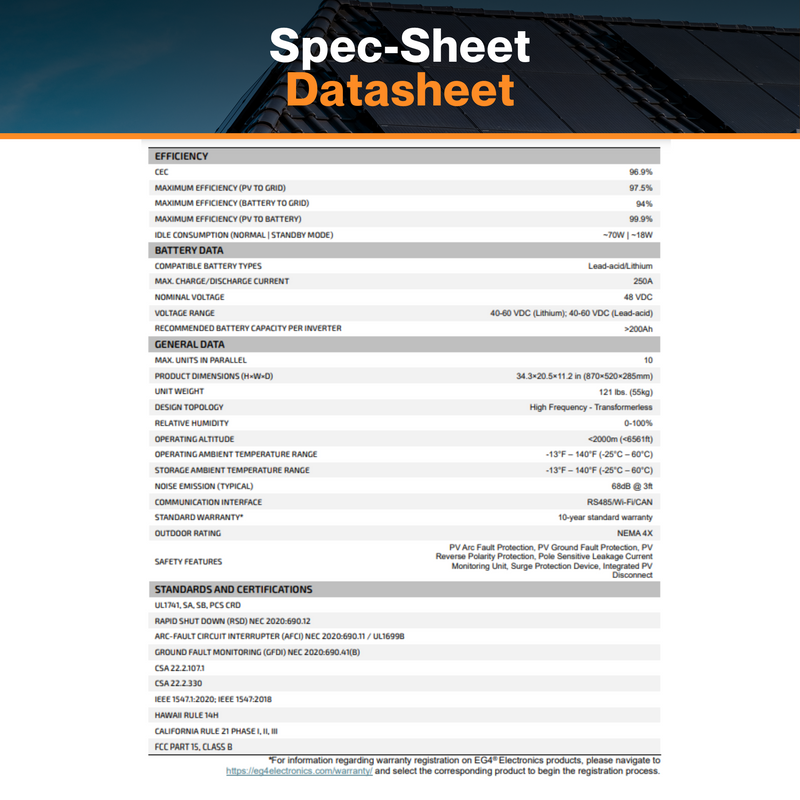 EG4® 18KPV Hybrid Inverter - 48V Split Phase 120/240VAC | Pure Sine Wave | 18kW PV Input / 21kW Max | 12kW Output | CSA, UL1741, ETL & cETL Certified