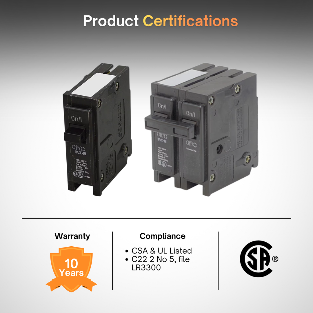 Eaton Solar Power Circuit Breakers – Single & Double Pole (1P/2P) | 15A–90A | CSA Certified Electrical Panel Breakers for Off-Grid & Grid-Tied Systems