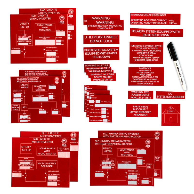 Solar System Lamacoid Label Kit | 28 Piece Label Kit | Solar Component Labels, Specification Labels, Safety Labels for All Solar System Types