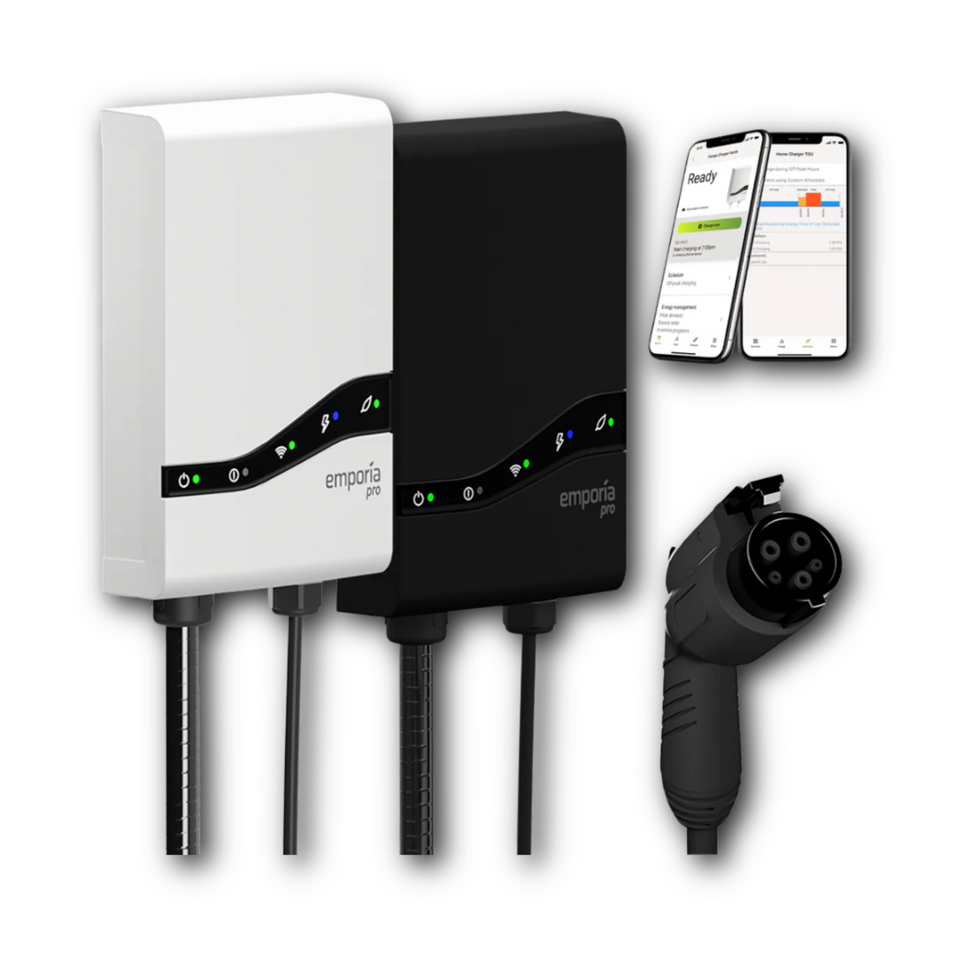 Emporia Pro Level 2 EV Charger – Smart EV Charger with PowerSmart Load Management – Fast Charging up to 9x Faster – NEMA 14-50 & Hardwire – CCS/J1772 – Black or White – 25ft Cable – UL Certified