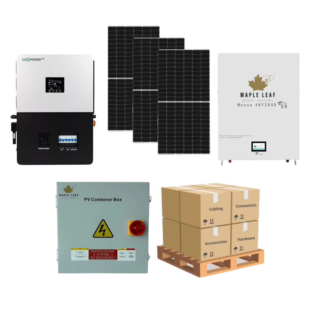 Luxpower LXP6K (SNA-US 6000) Kit – 550W+ Tier-1 Class Bifacial Solar Panel | 48V 14.34kWh Moose Battery | Solar Power Kits for Home, Cabin & Off-Grid