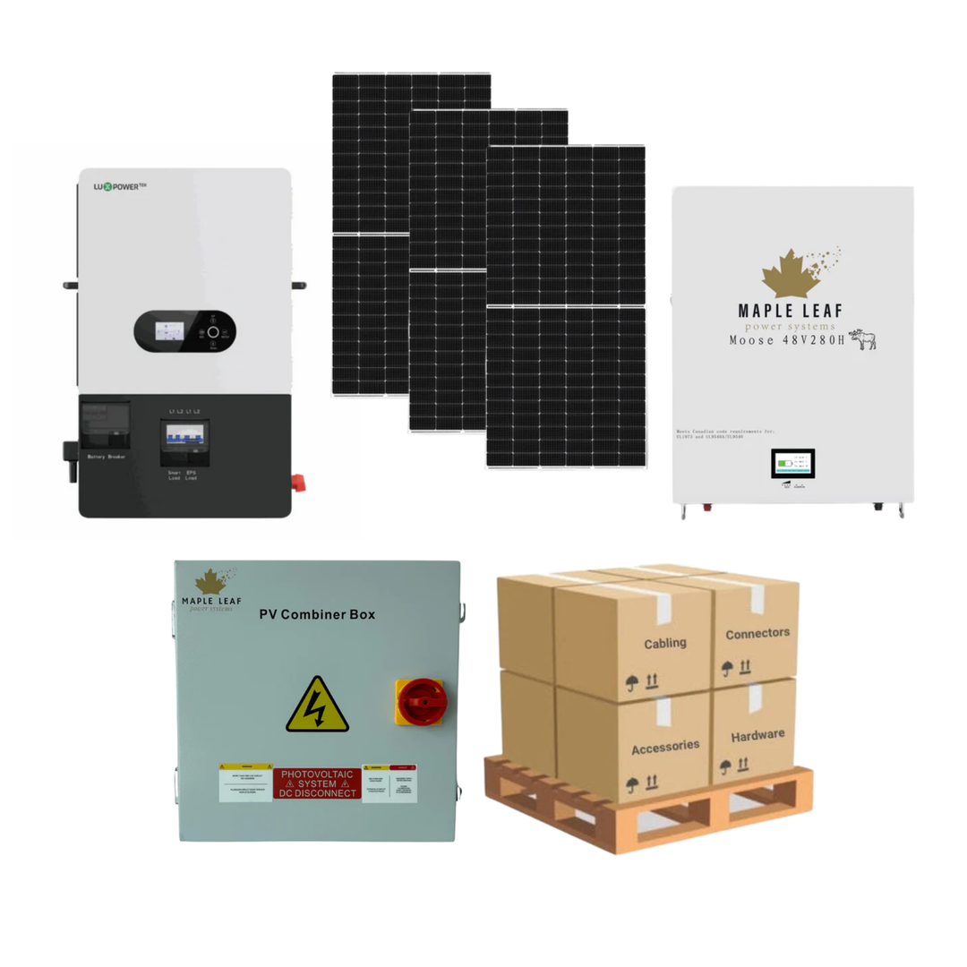 Luxpower SNA-US-12K Kit – 550W+ Tier-1 Class Bifacial Solar Panel | 48V 14.34kWh Moose Battery | Solar Power Kits for Home, Cabin & Off-Grid