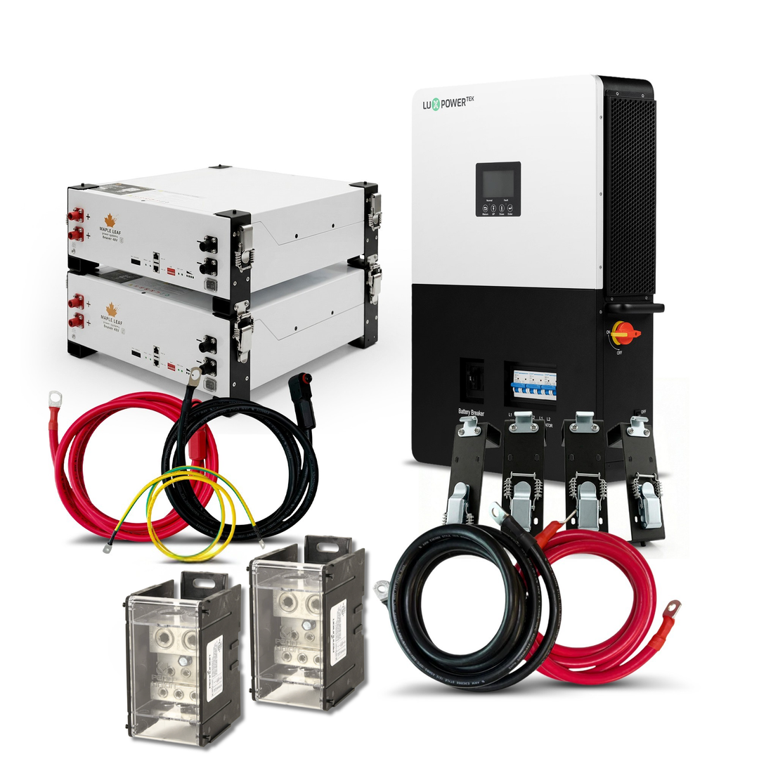 Luxpower LXP6K 6kW Inverter and Maple Leaf Beaver Heated Battery Bundles | 48v 100Ah LiFePO4 Battery and Hybrid Inverter Kits | UL9540 Certified | Complete Off-Grid and Backup Power System w/ Cables and Mount Brackets