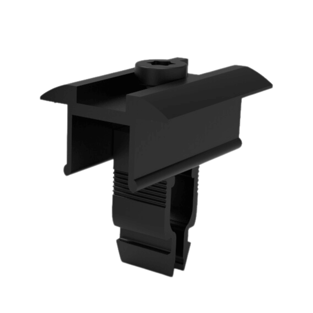 Maple Leaf Black Mid Clamp - Anodized Aluminum 6005-T5 | Click-in Mechanism | AS/NZS 1170 Certified