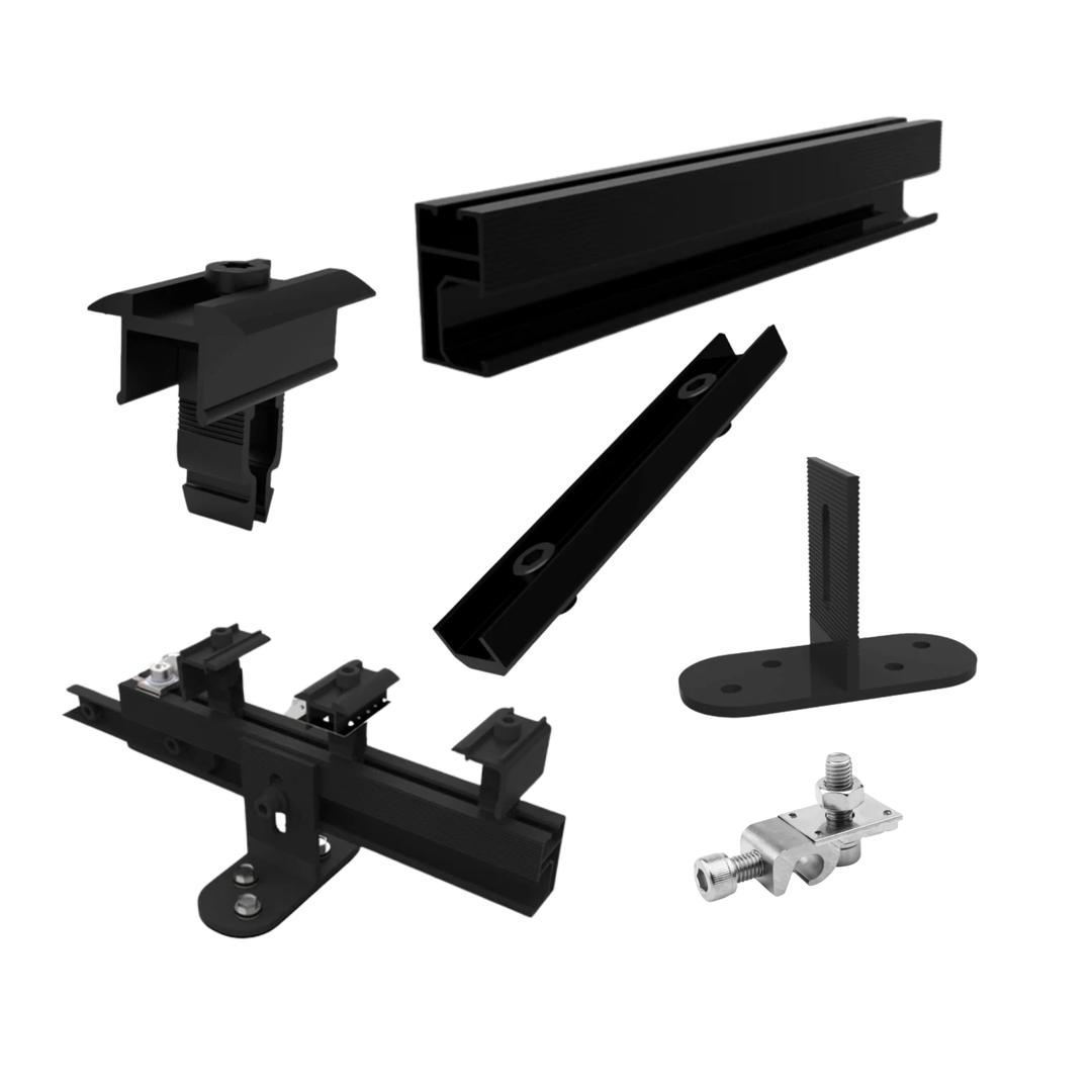 Maple Leaf Roof Mount Kits for Solar Panels | 7’8” Black Rails, Mid Clamps, Rail Connectors, T-Foots & Grounding Kit | Lightweight Aluminum 6005-T5 | Certified Solar Racking Hardware