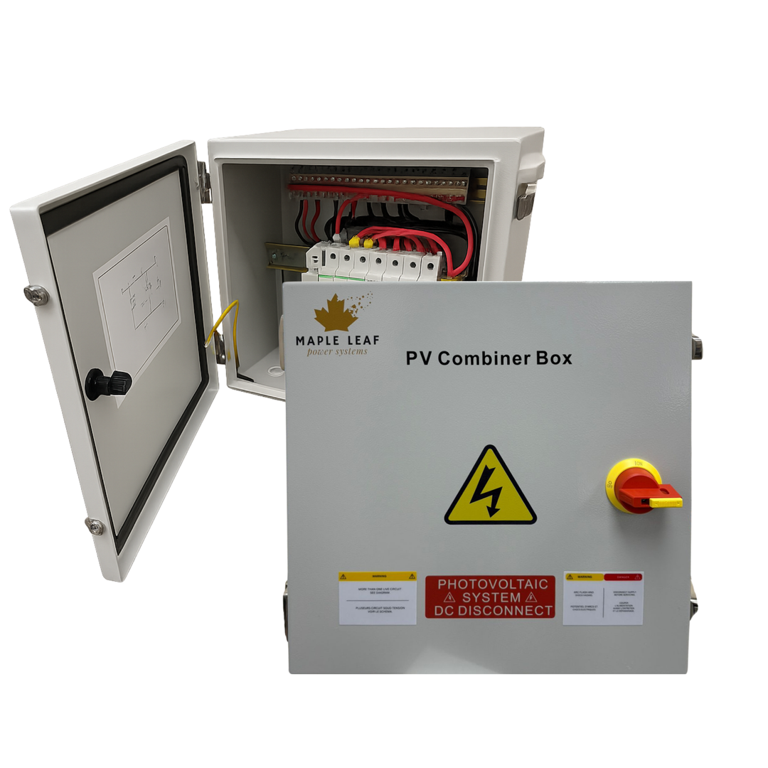 Maple Leaf Solar Combiner Box - 600 VDC Disconnect Box 2-In 2-Out | W/ Surge Protection | IP65 Waterproof & Lightning Arrester