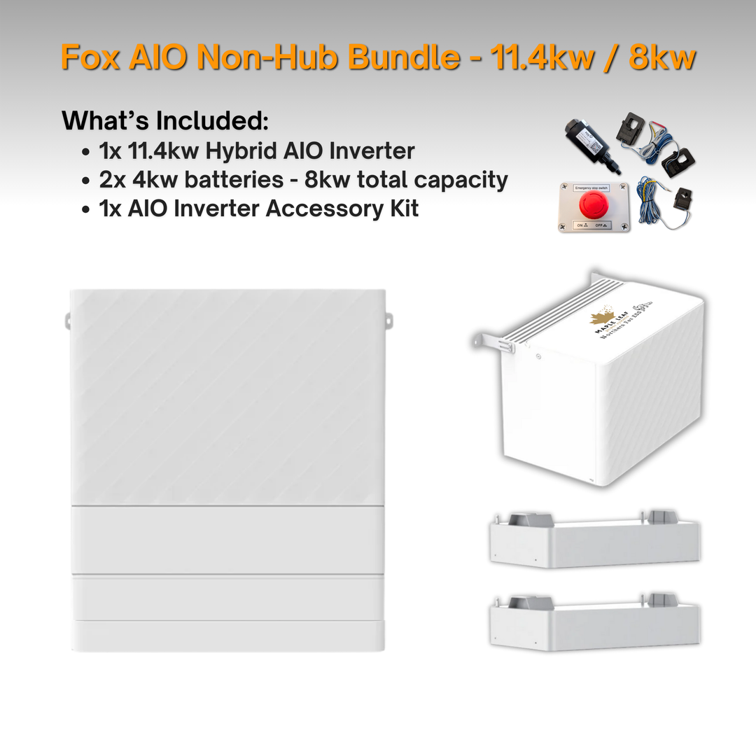 Maple Leaf Northern Fox AIO FLEX Hybrid Solar Inverter & Modular Battery Kits | 9.6kW or 11.4kW Inverter | 8kW to 28kW Expandable Energy Storage System | Optional Fox ESS Hub G2 Smart Energy Management