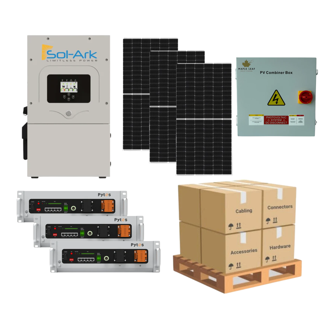 Sol-Ark 15K Solar Power Kit | 550W+ Tier-1 Class Bifacial Solar Panel| 48V 5.12kWh Pytes V5 Battery | Solar Power Kit for Home, Cabin & Off-Grid/Hybrid