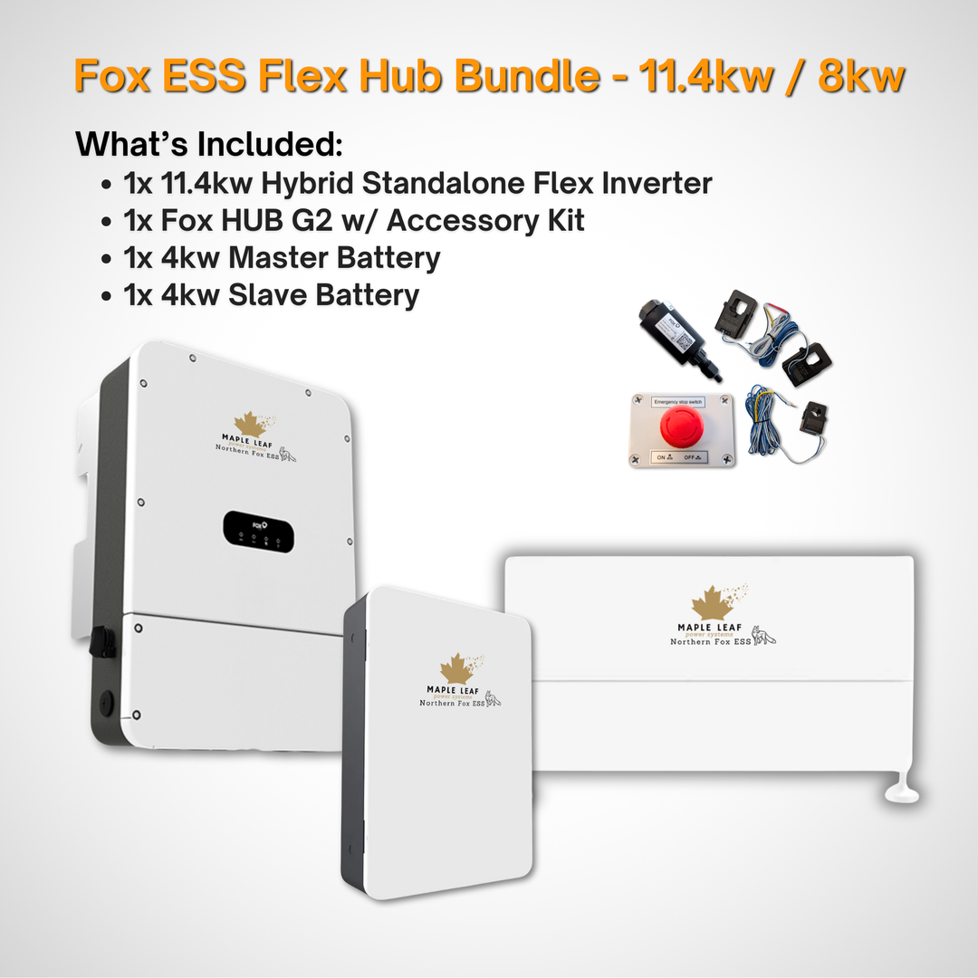 Maple Leaf Northern Fox FLEX Hybrid Solar Inverter & Modular Battery Kits | 9.6kW or 11.4kW Inverter | 8kW to 28kW Expandable Energy Storage System | Optional Fox ESS Hub G2 Smart Energy Management