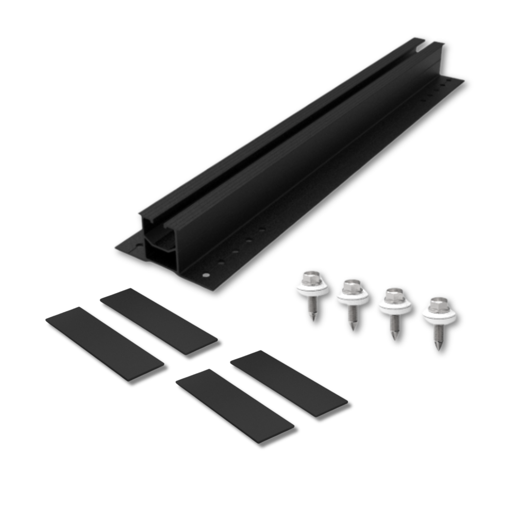 Maple Leaf Black Fast Install Mini-Rail Set | 400mm Mini-Rail 4 Screws and 4 Pads | Metal Roof Mount for Solar Panels