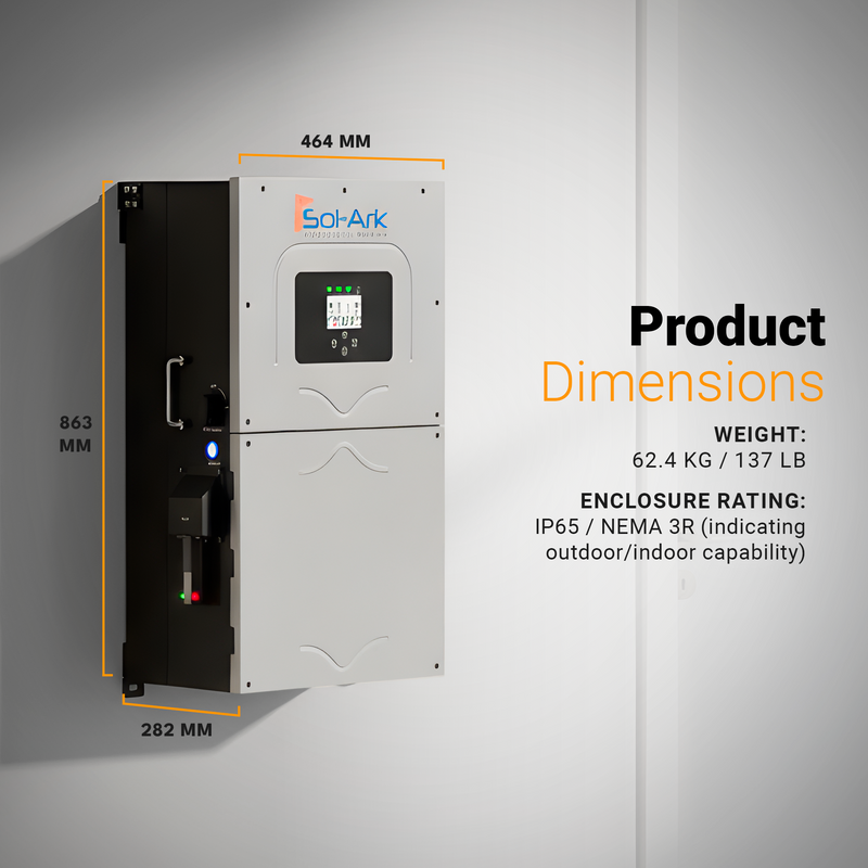 Sol-Ark 18K-2P Premium Hybrid Inverter (Limitless 18K-2P-LV)  Whole-Home Backup | 18 kW Continuous / 36 kW Surge | 48 V Battery | 10-Year Warranty