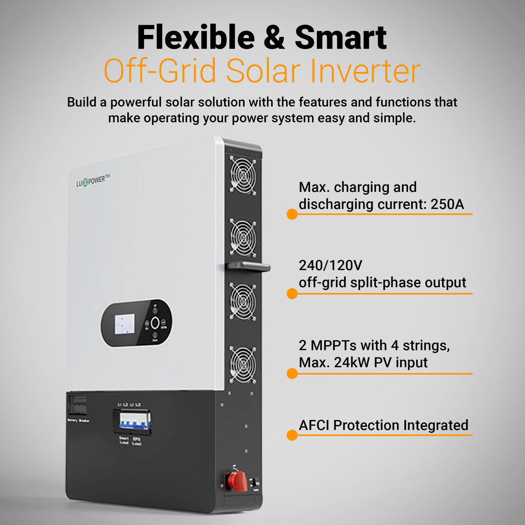 Luxpower SNA-US-12K Kit – 550W+ Tier-1 Class Bifacial Solar Panel | 48V 14.34kWh Moose Battery | Solar Power Kits for Home, Cabin & Off-Grid