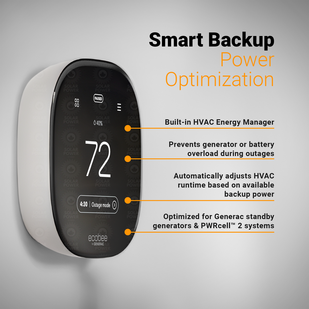 ecobee® by Generac Smart Thermostat 7364 | ENERGY STAR® Wi-Fi Thermostat | HVAC Energy Manager | Generator & PWRcell™ 2 Integrated | 4” Touchscreen | Smart Home Compatible | Backup Power Optimized