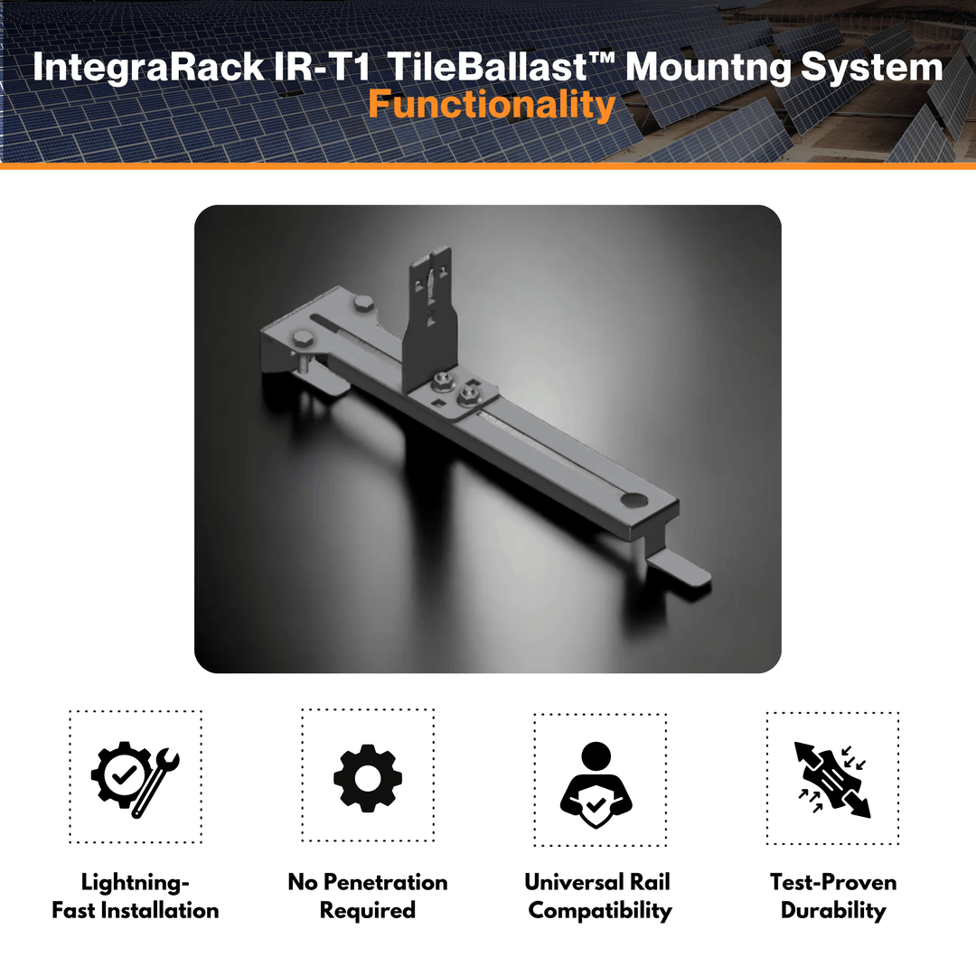 IntegraRack IR-T1 No Penetration TileBallast™ Mountng System - Test-Proven Durability | Universal Rail System Compatibility | UL 2703 Certified