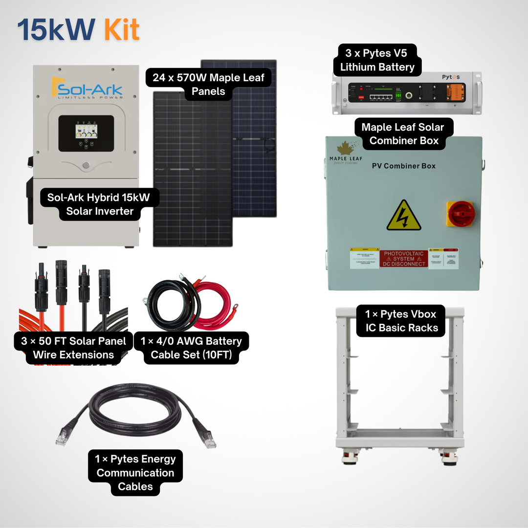 Sol-Ark 15K Solar Power Kit | Maple Leaf 570W Panels | 48V 5.12kWh Pytes V5 Battery | Solar Power Kit for Home, Cabin & Off-Grid/Hybrid