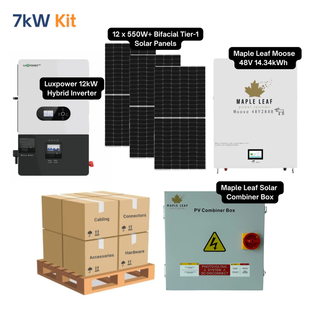Luxpower SNA-US-12K Kit – 550W+ Tier-1 Class Bifacial Solar Panel | 48V 14.34kWh Moose Battery | Solar Power Kits for Home, Cabin & Off-Grid