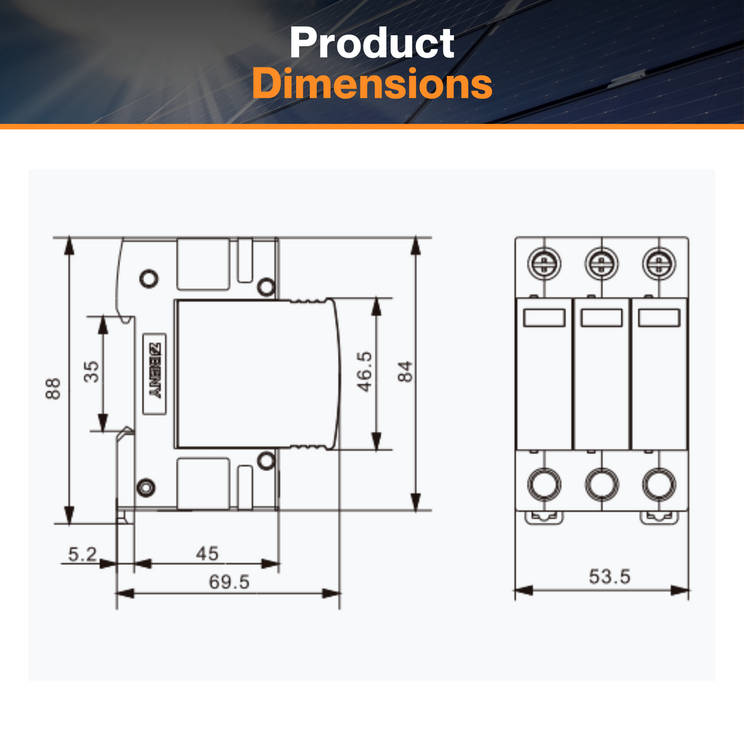 DC Surge Protector BUD-40/3 1000VDC - Surge, Lightning & Over Voltage Protection | Suitable for all PV | IP20 Ratings | 40°C ~ +85°C | UL, CE & TUV Certified