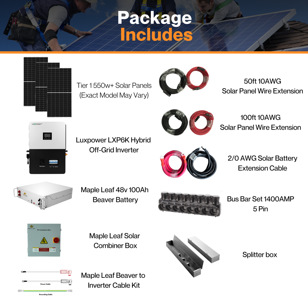 Luxpower SNA-US-6K Kit - Tier 1 550W+ Solar Panels | 48v 100Ah Beaver Battery | Solar Power Kits for House, Cabin & Off-Grid