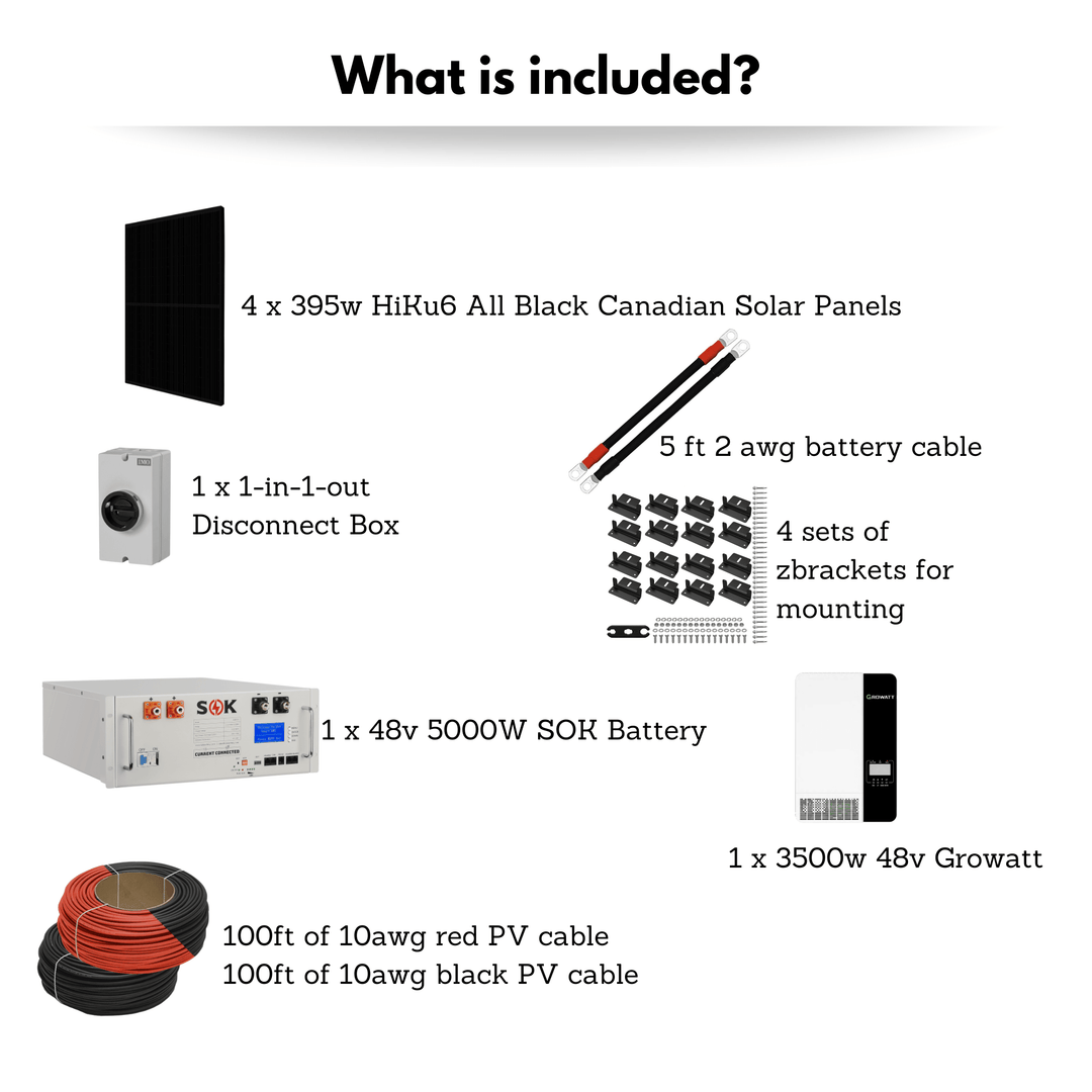 Growatt All In One Solar Kit 48v 3500W - 1.58kw Of Solar | Optional AC Input | W/ Generator | Perfect for On-grid & Off-grid Systems