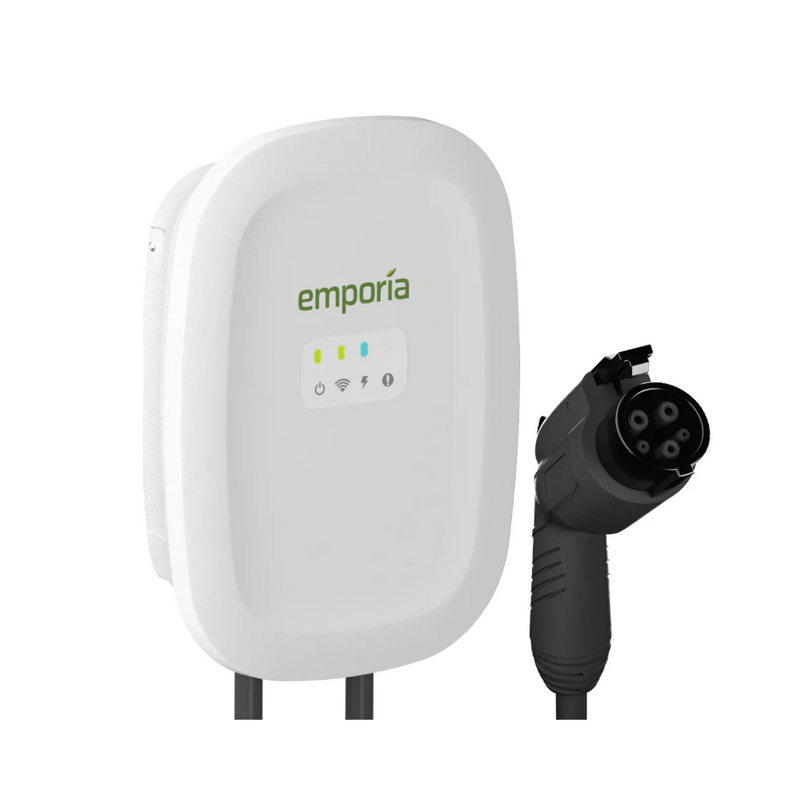 Emporia Level 2 EV Charger | Dual CCS & NACS Connectors | Hardwired or NEMA 14-50 | Black or White | Smart Load Management for Home EV Charging