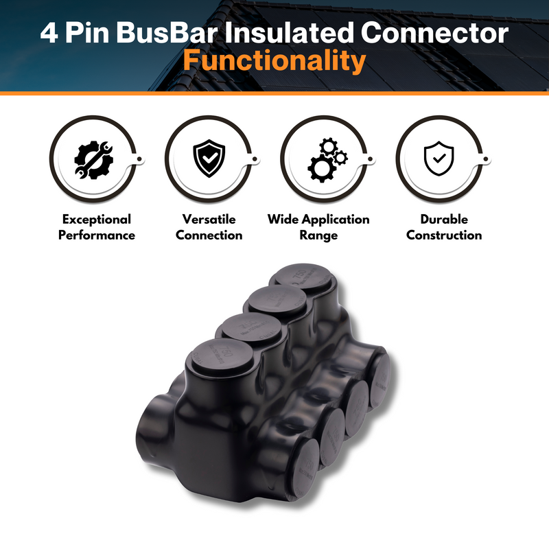 4 Pin Bus Bar Insulated Connector - Dual Sided Threading Multi Cable Connector | For Aluminum Copper Wire