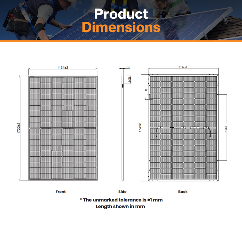 Thornova Black Bifacial Single Glass TOPCon Module - TS-BBT54-425W | N-type Monocrystalline Cell | Aluminum Frame | IP68 Rating | Triple EL Tested