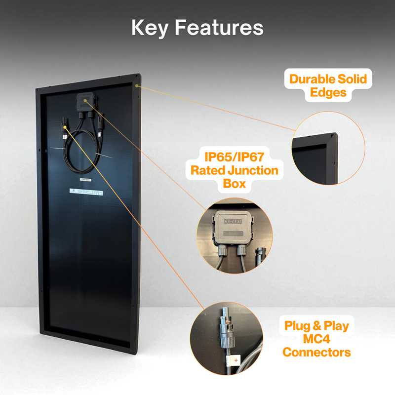 Maple Leaf 100W Mono Rigid Solar Panel - All Black | W/ IP67 Junction Box & IP67 MC4 Cable | Lightweight With Monocrystalline Cells