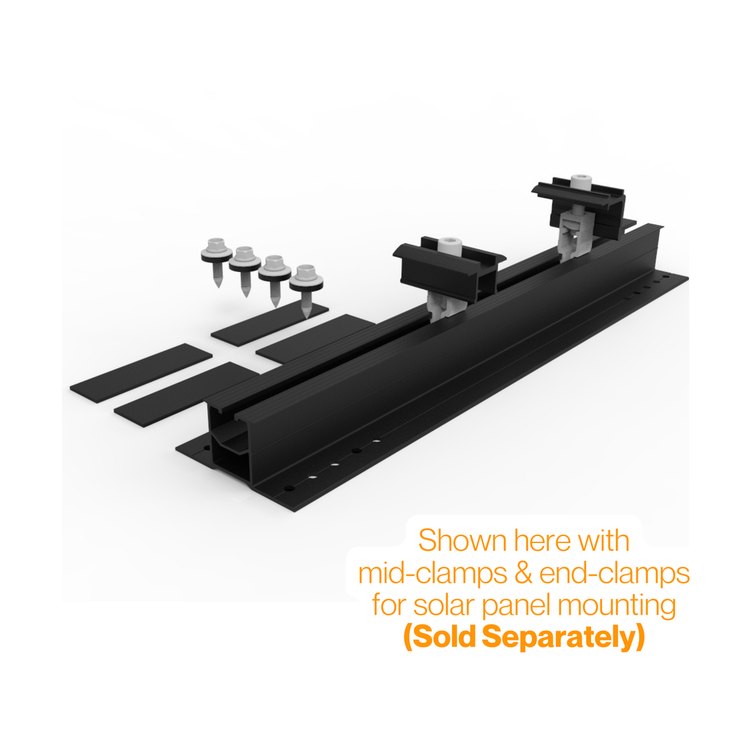 Maple Leaf Black Fast Install Mini-Rail Set | 400mm Mini-Rail 4 Screws and 4 Pads | Metal Roof Mount for Solar Panels