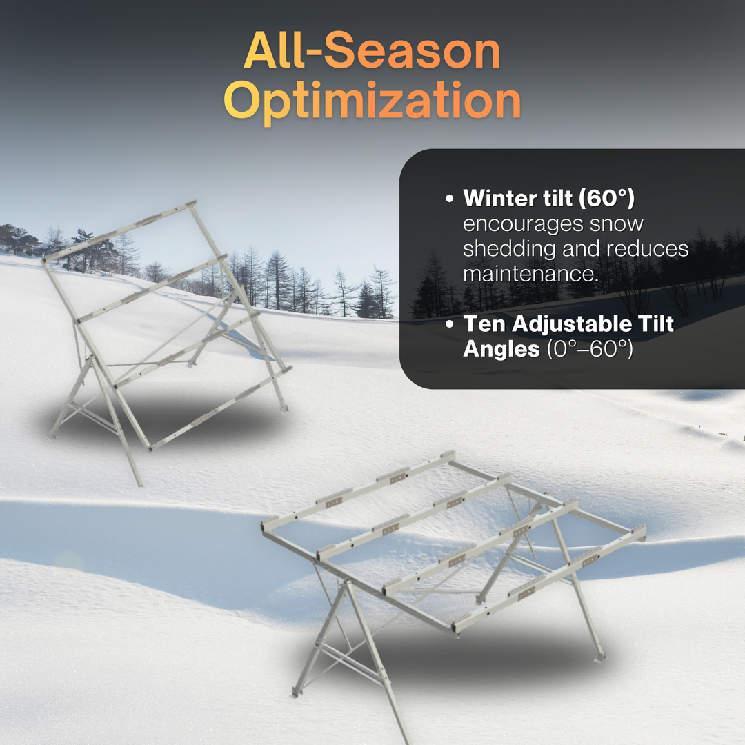 Kinetic Season Adjustable Solar Ground Mount Gen 3 | Heavy-Duty Galvanized Steel & Aluminum Solar Panel Racking System | 0°–60° Adjustable Tilt | CSA & UL Certified | All-Season Ground Mount Kit