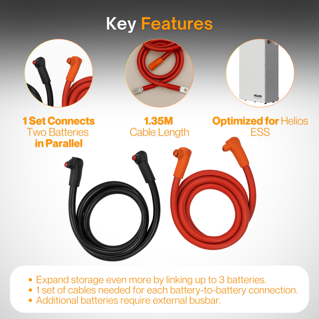 Parallel 2/0 AWG Cable Kit – 950-0068 | Discover HELIOS ESS Parallel Battery-to-Battery Cable Kit with CAT6 Communication Cable | Precut and Terminated 2/0 AWG Copper Positive & Negative Cables for Off-Grid and Energy Storage